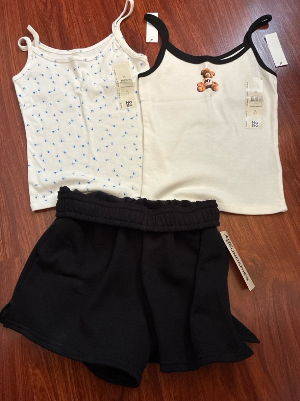 NOBO White Tank Top with Teddy Embroidery & Floral Tank + Black Skort Set